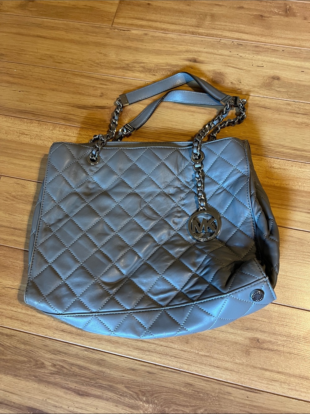 Michael Kors Quilted Tote in Slate Gray with Chain Straps